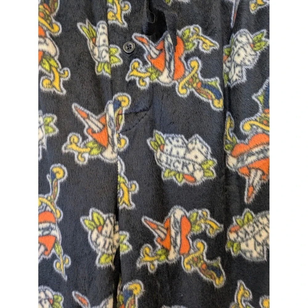 Ed Hardy Junior's‎ Size M Tattoo Print Fleece Pajama Pants Black and Orange